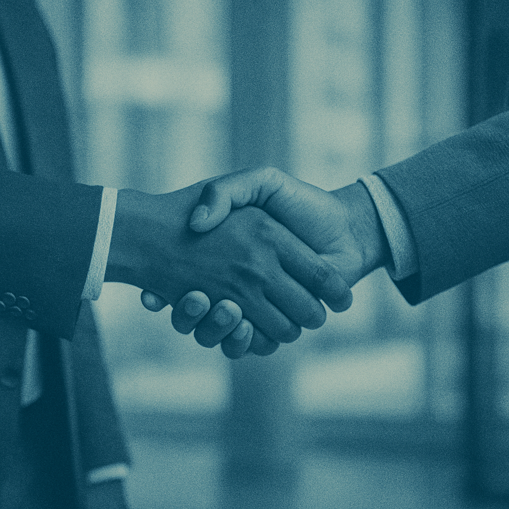 Business partners shaking hands after signing an agreement