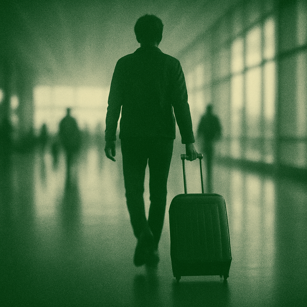 Traveler with suitcase at the terminal
