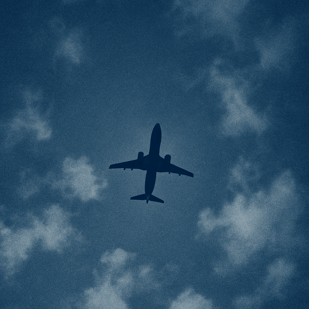 Airplane taking off at sunset